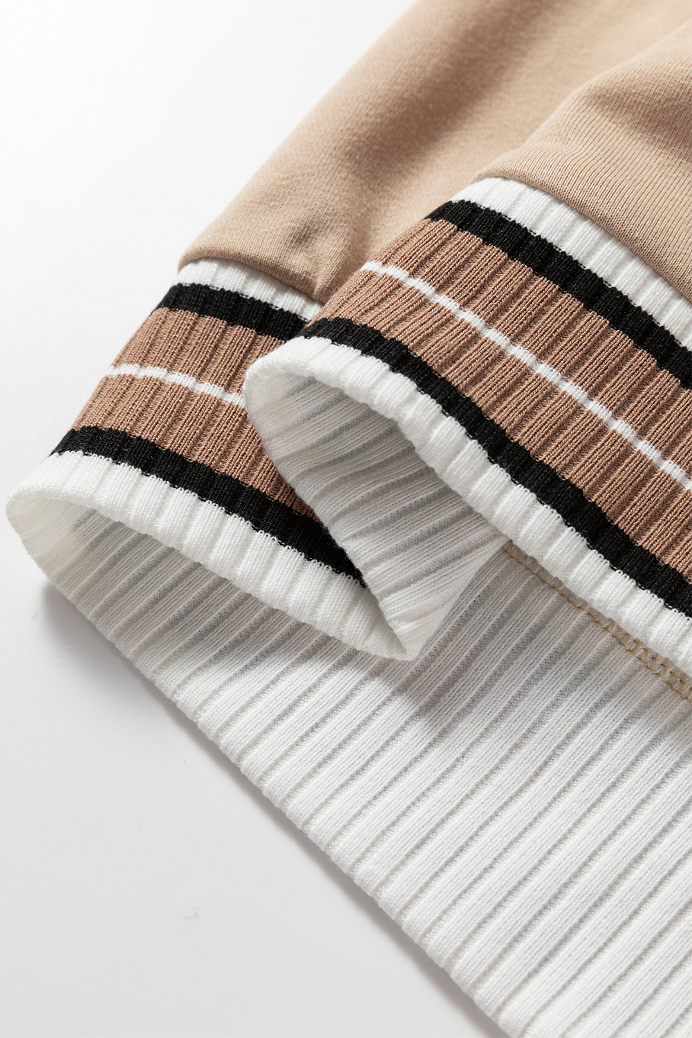 Gray Varsity Contrast Striped Trim V Neck Sweatshirt