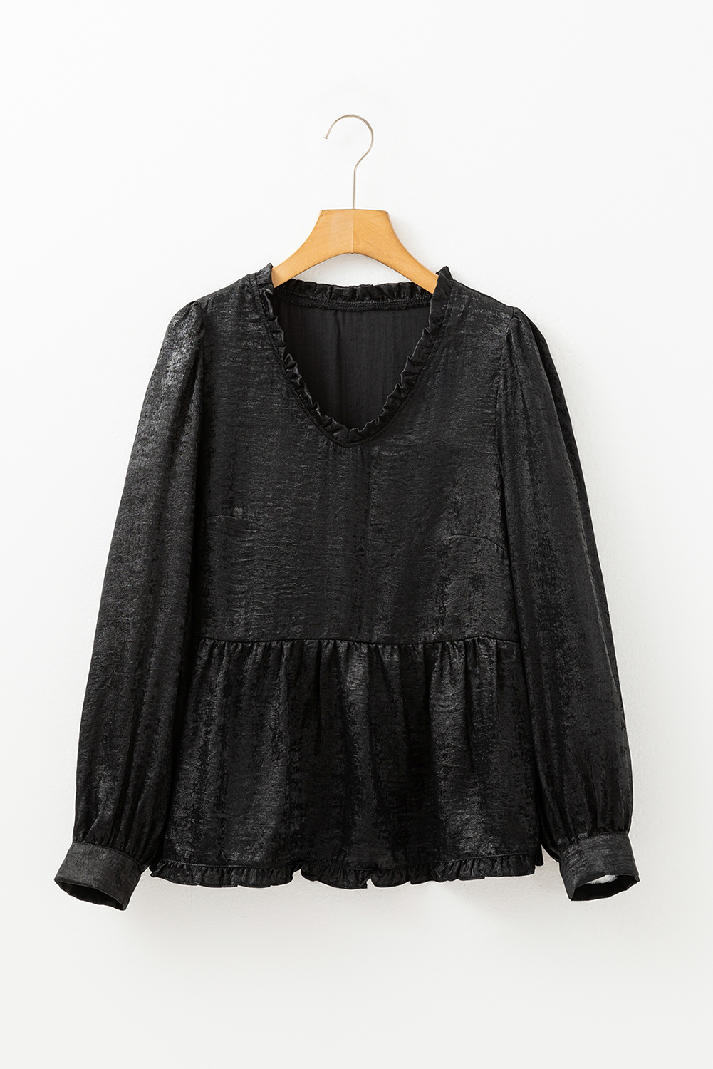 Dearlovers Gold Metallic Frilled V Neck Puff Sleeve Babydoll Blouse