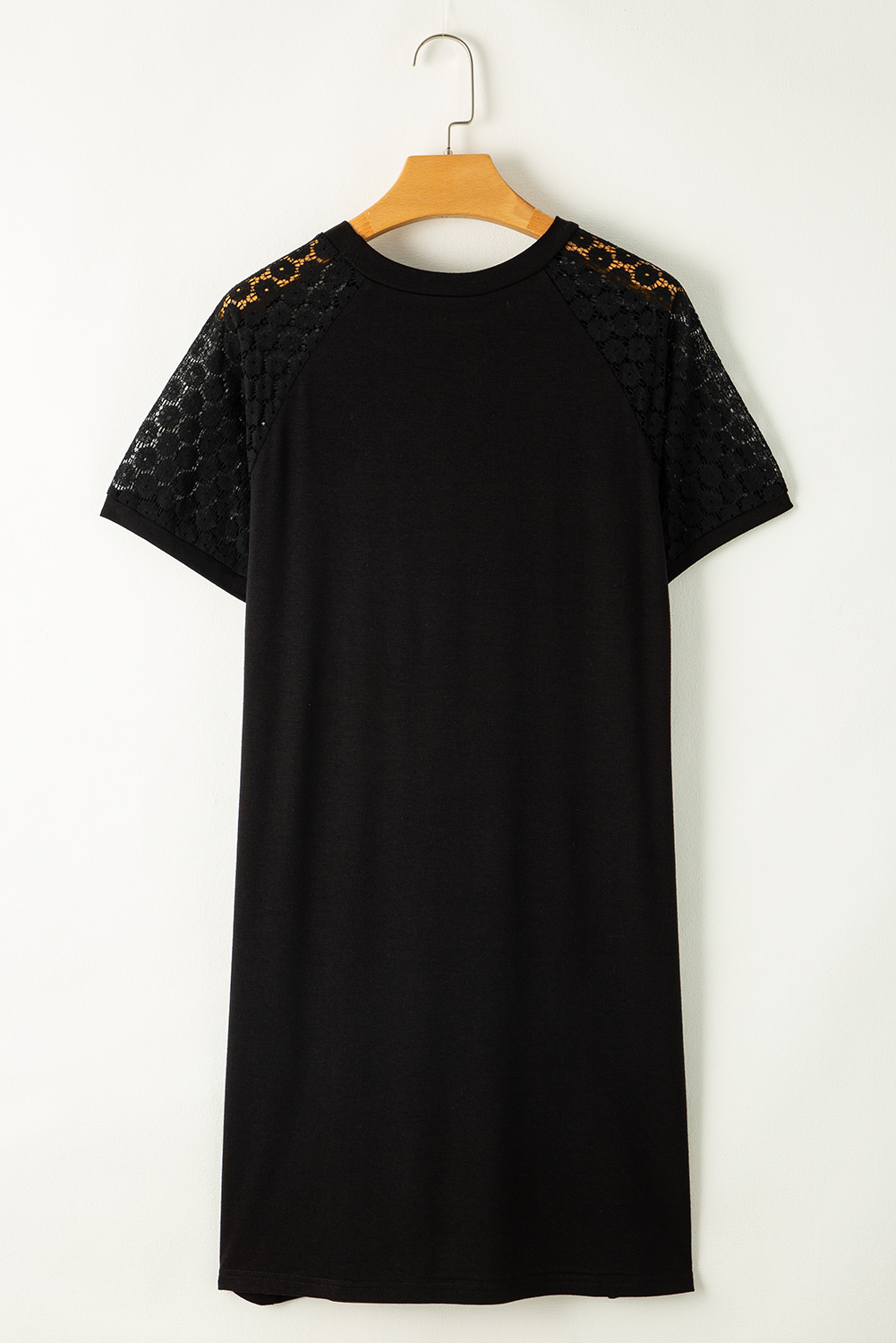 Navy Blue Contrast Lace Raglan Sleeve Pleated Detail Shift Dress