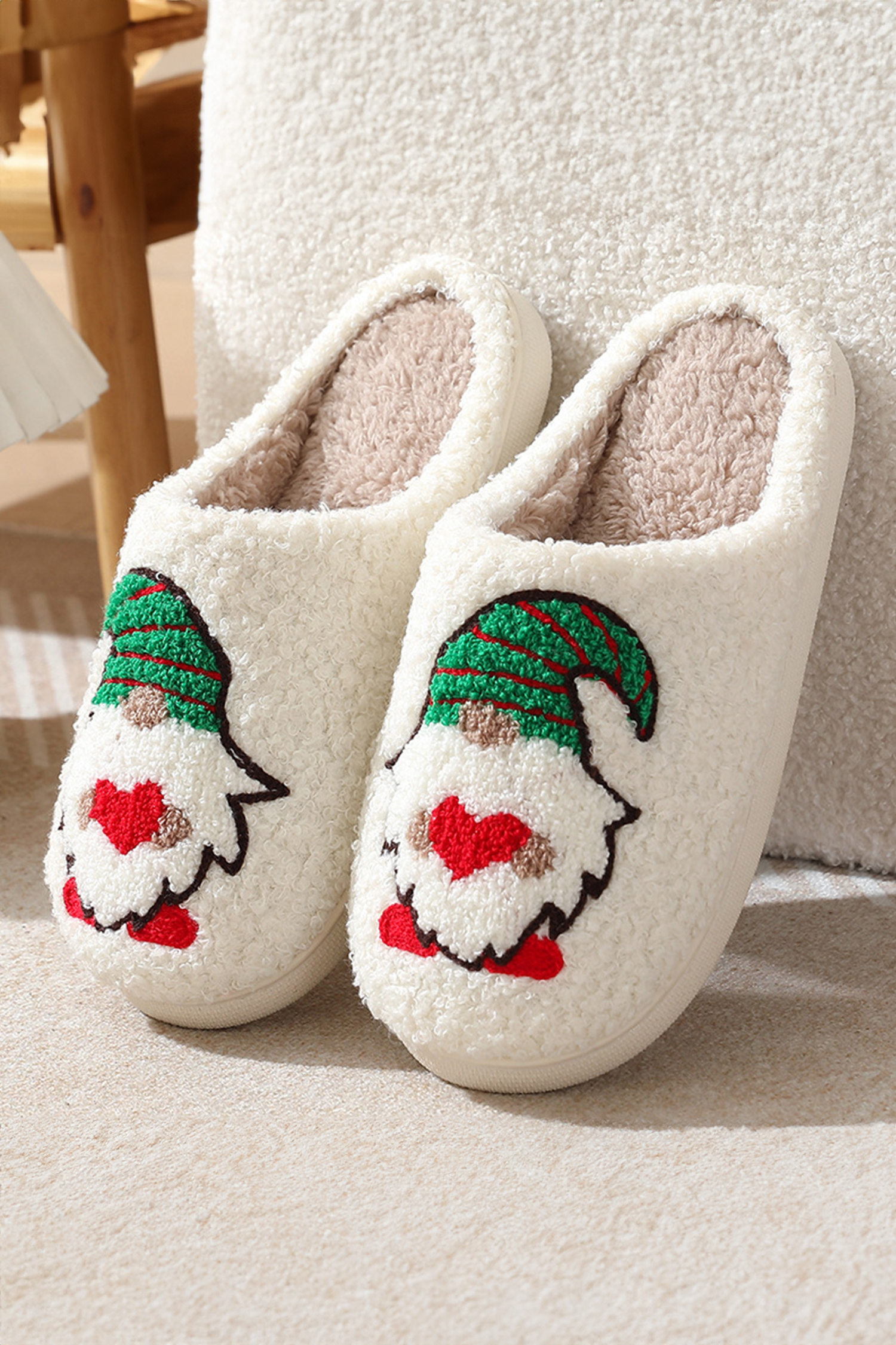 White Christmas Faceless Dwarf Shoes Plush House Slippers