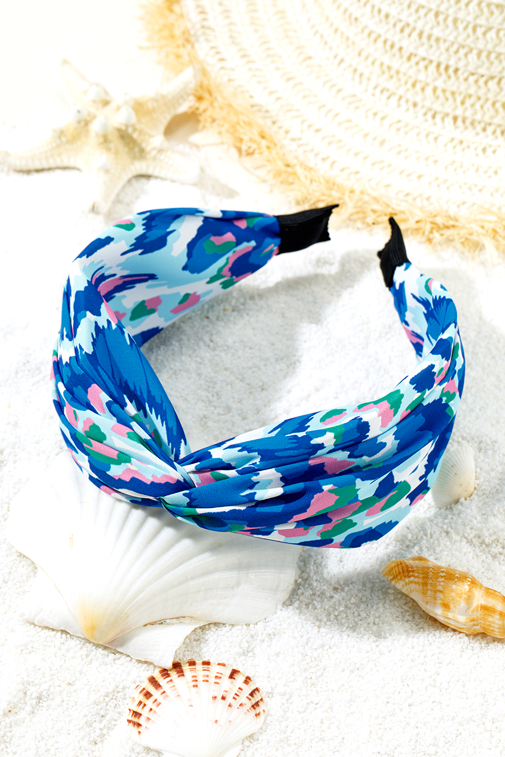 Blue Bohemian Vacation Fashion Print Twisted Hair Band