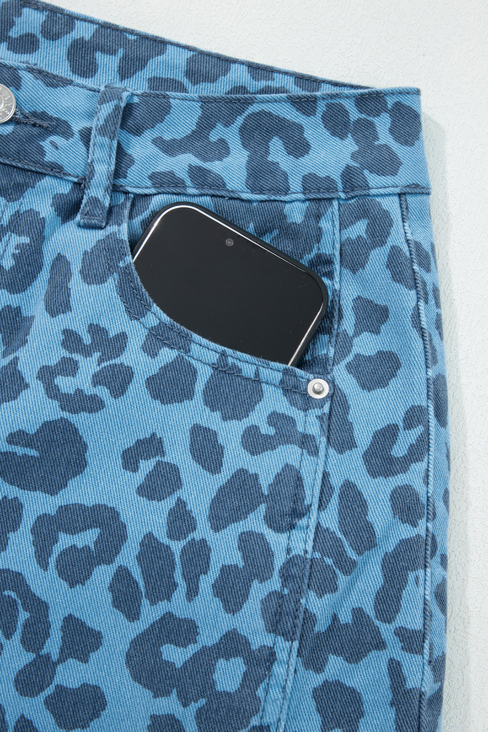 Khaki Leopard Print Straight Loose Jeans