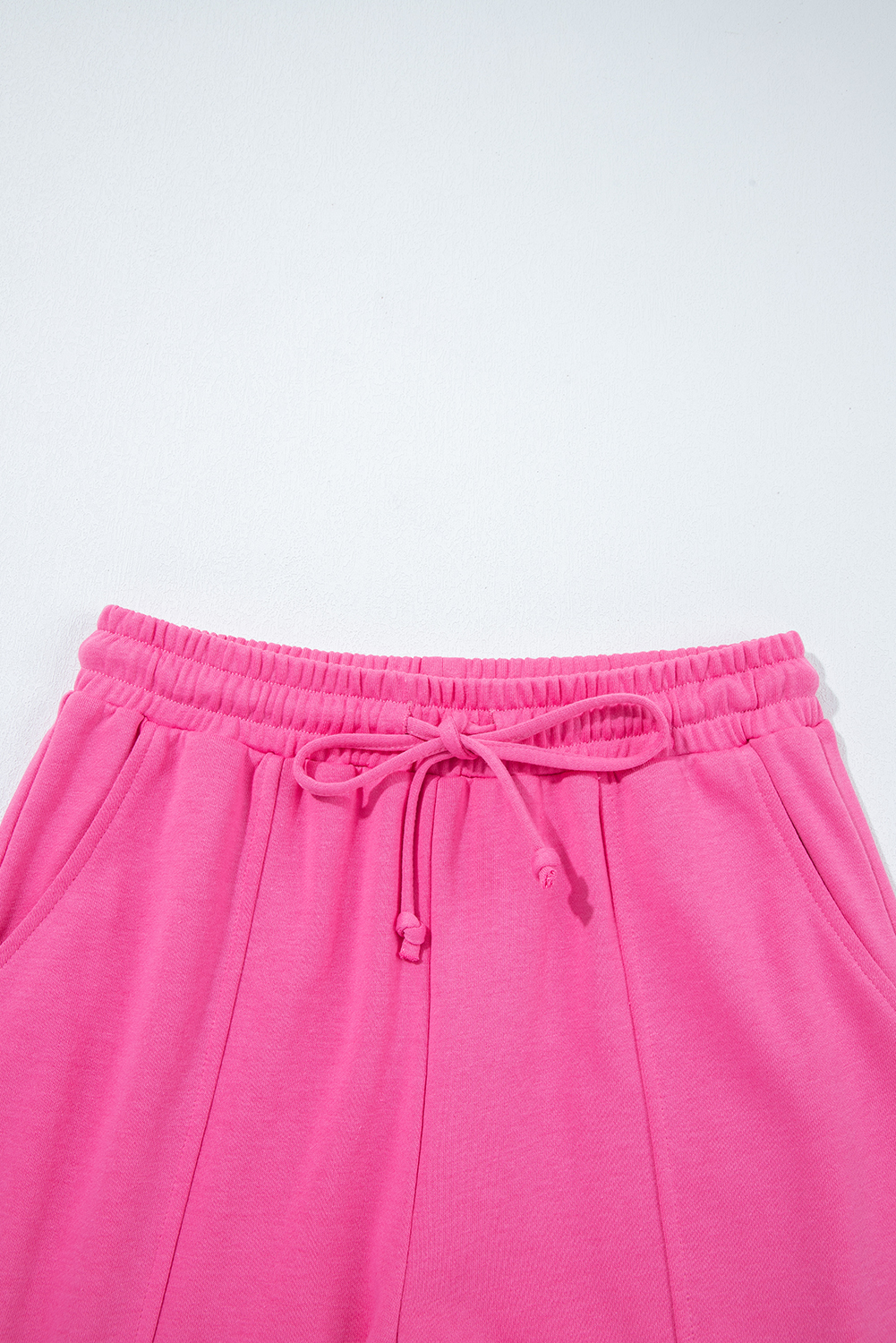 Bright Pink Raw Edge Half Buttons Pullover and Jogger Pants Set
