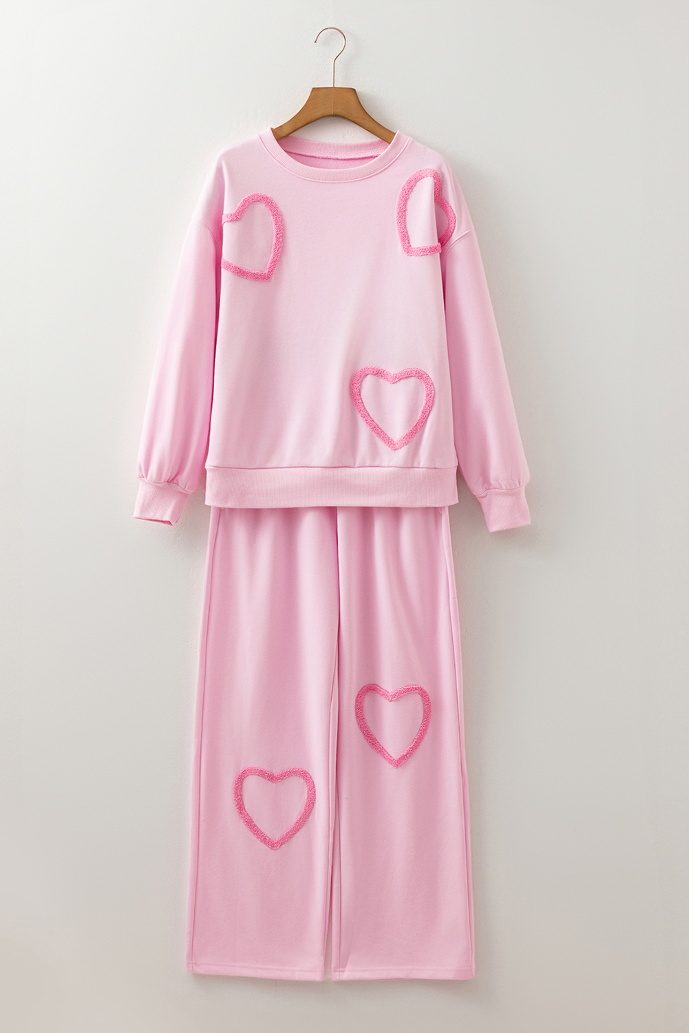 Phalaenopsis Chenille Heart Pattern Casual 2pcs Pants Set