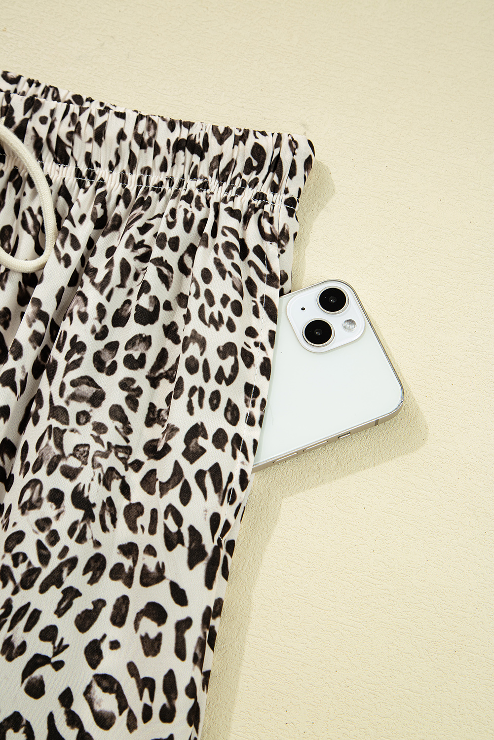 Brown Leopard Drawstring Elastic Waistband Loose Pants