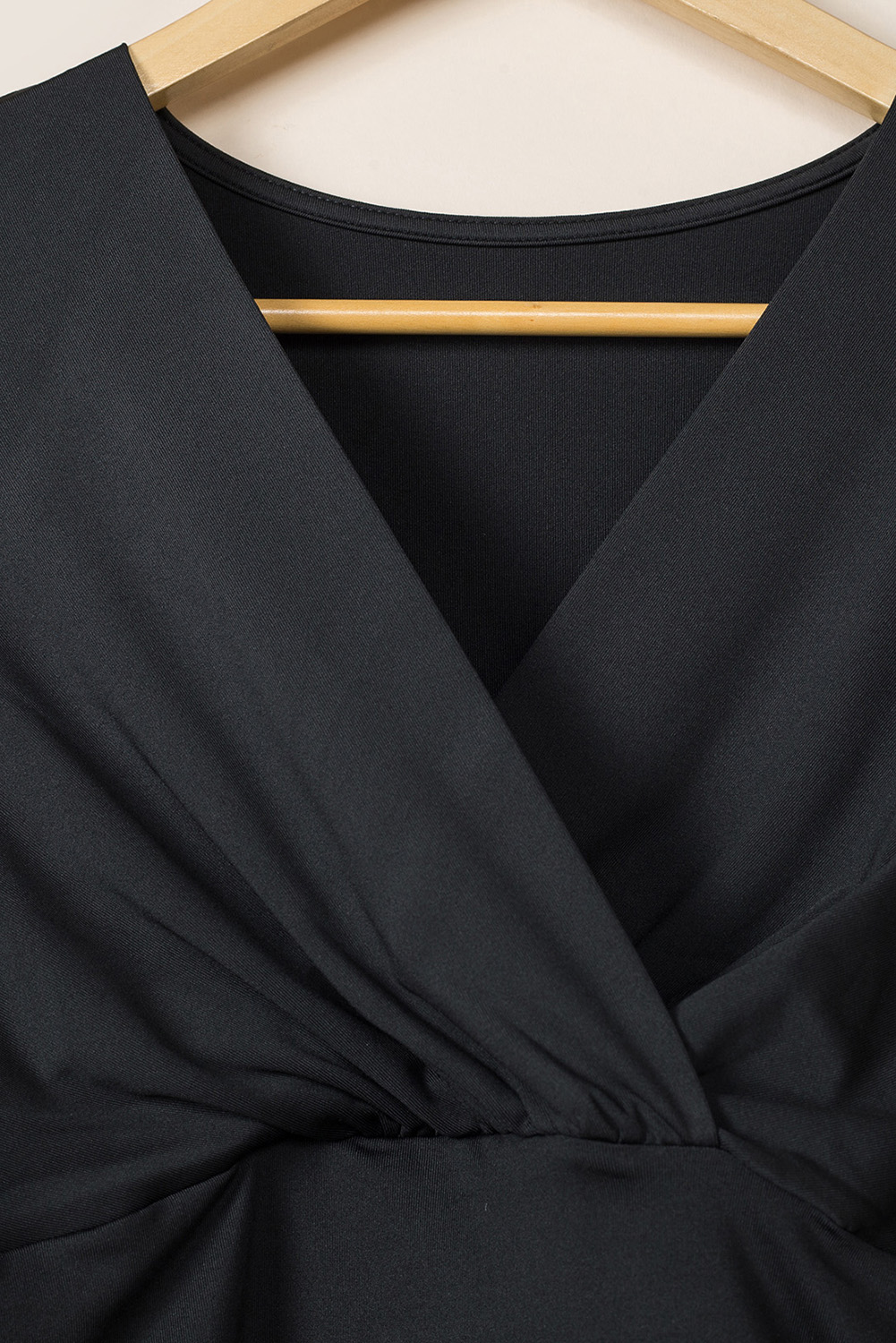 Black Long Sleeves Wrap V Neck Ruched Sheath Midi Dress
