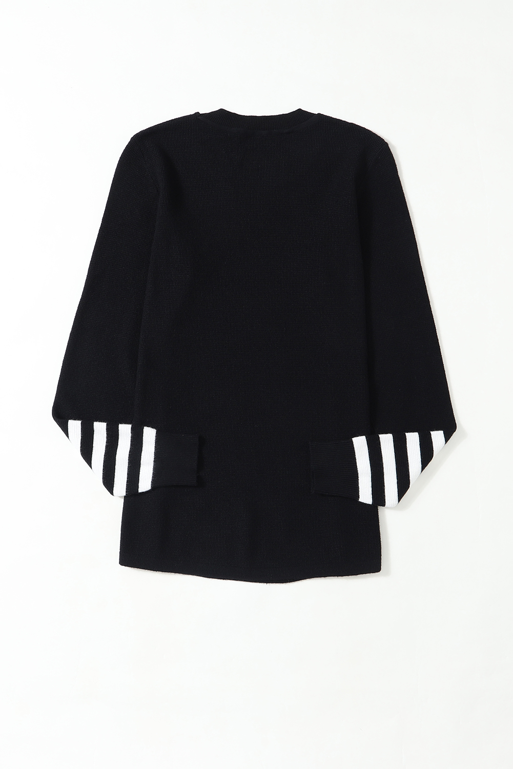 Black Striped Sleeve Plain Knit Sweater