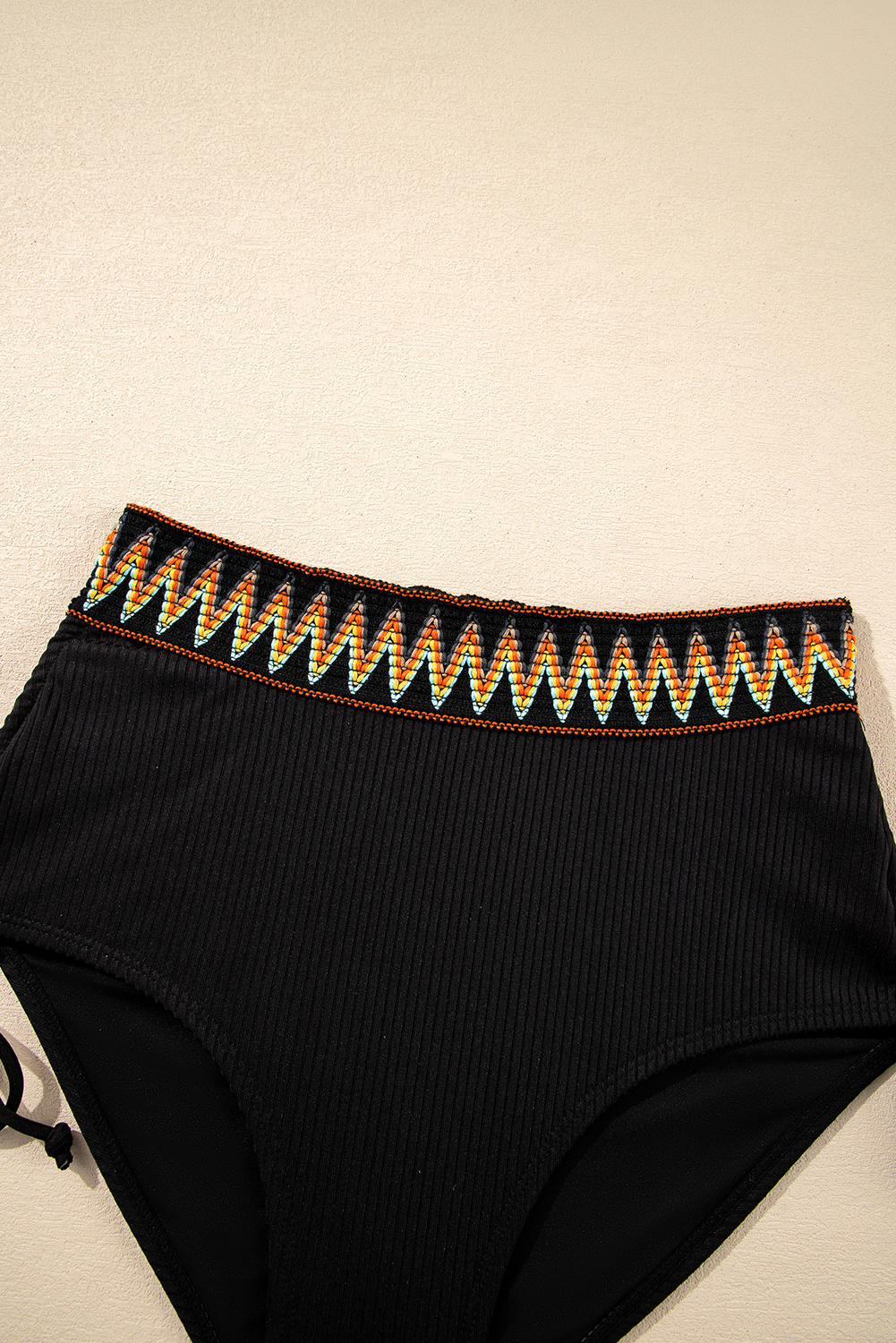 Sky Blue Ribbed Knit Tribal Contrast Detail 2pcs High Waist Swimsuit