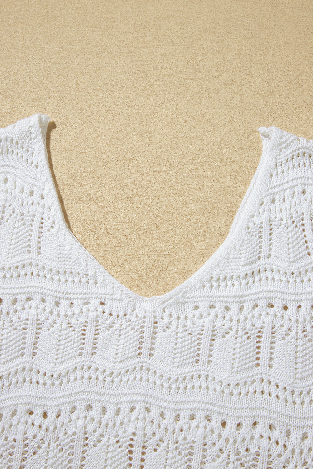White V Neck Textured Hollow-out Sweater Vest