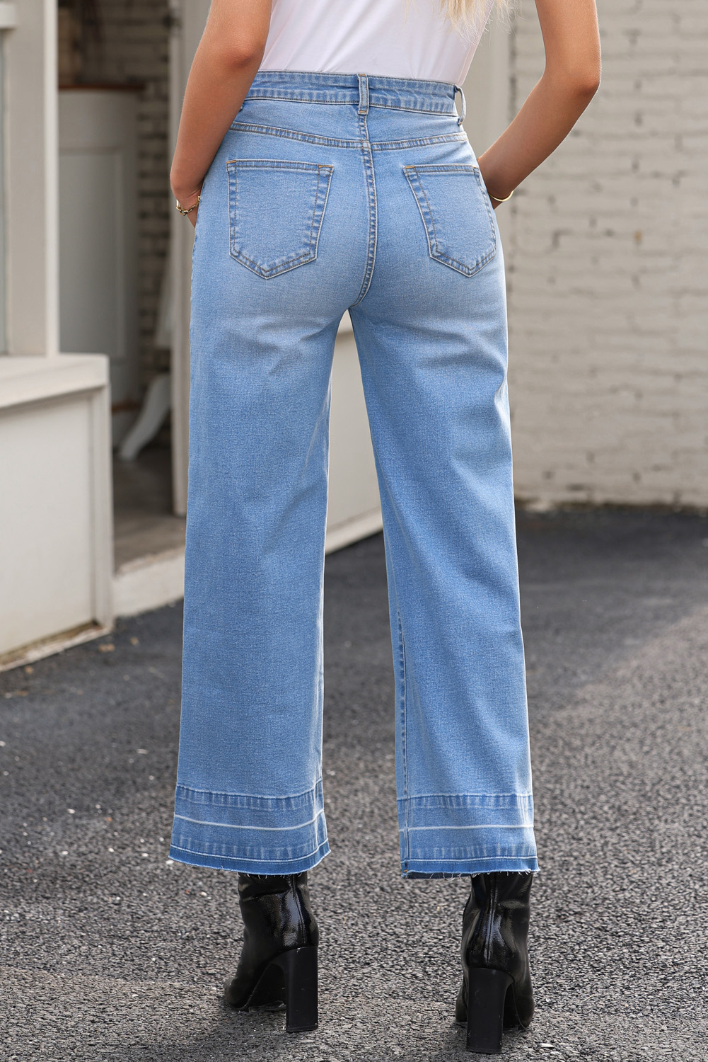 Gray Raw Hem Straight Leg Loose High Waist Jeans