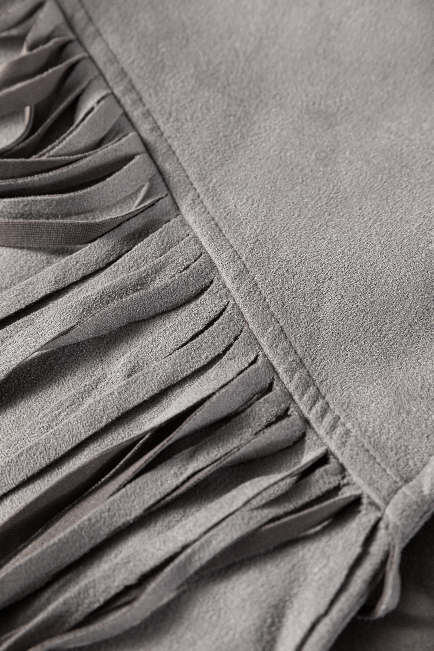 Gray Cropped Fringe Faux Suede Jacket