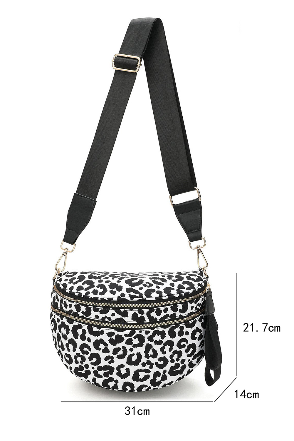 Jungle Green Double Zip Crescent Shape Adjustable Sling Bag