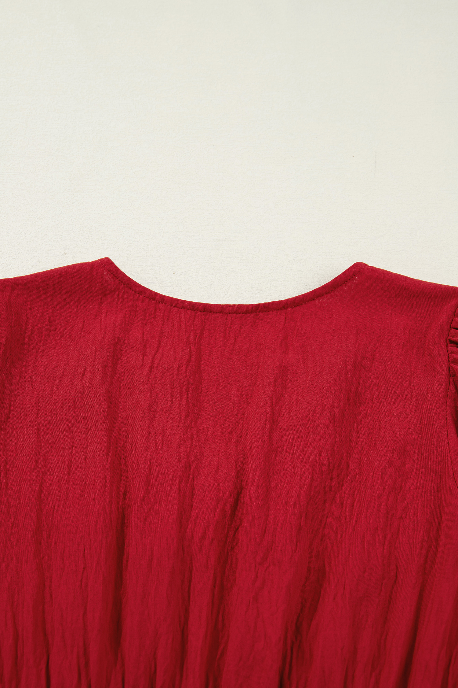 Racing Red Contrast Embroidered Detail Cinched Waist Tiered Long Sleeve Maxi Dress