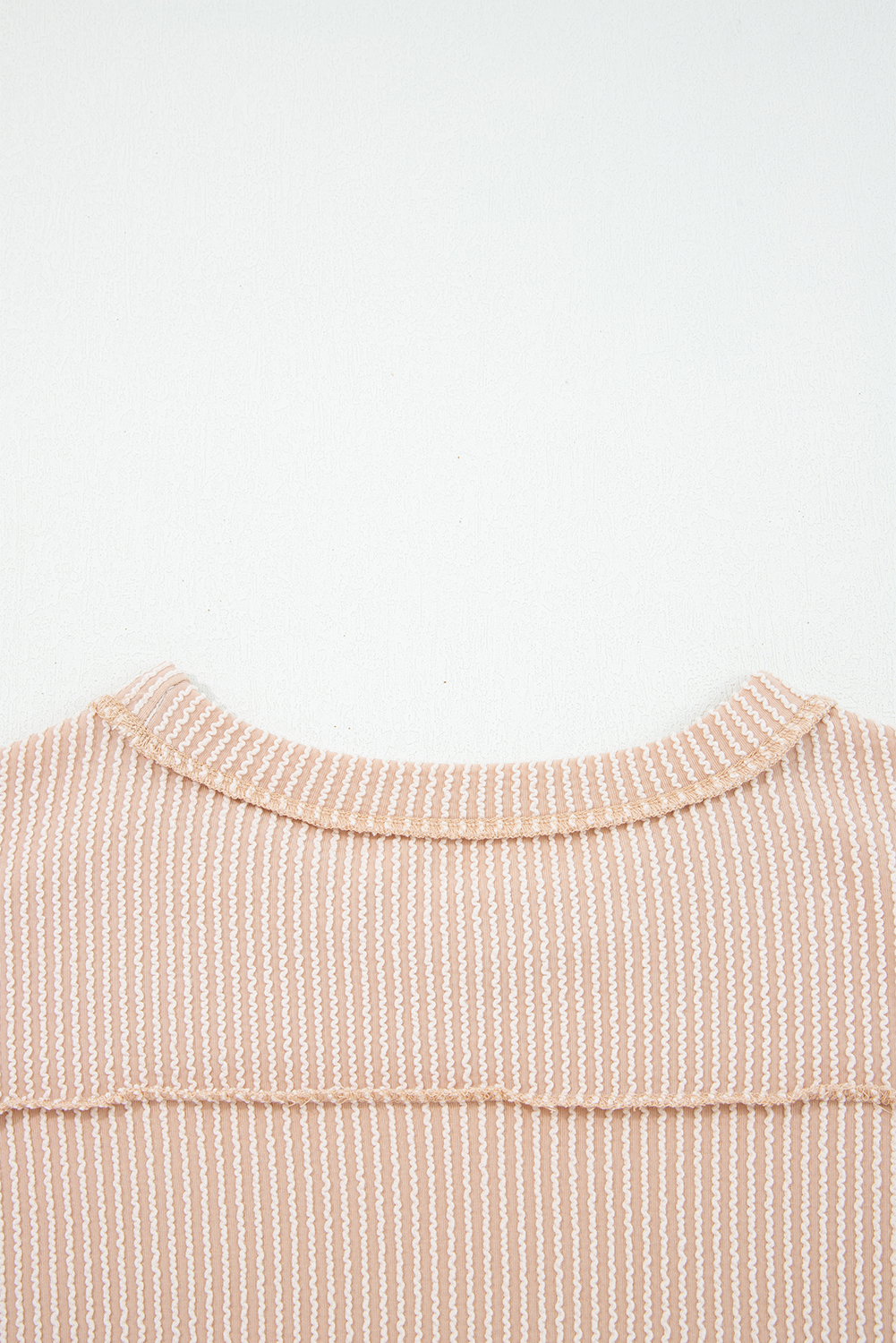 Dark Khaki Twist Ribbed Exposed Seam Detail Long Sleeve Loose Top