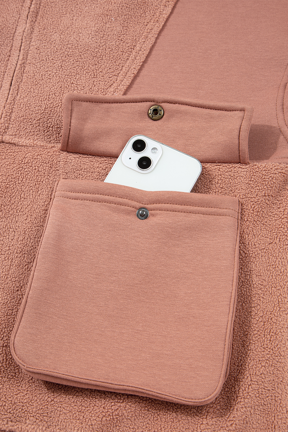 Camel Exposed Seam Side Pockets Half Zipper Baggy Sweatshirt