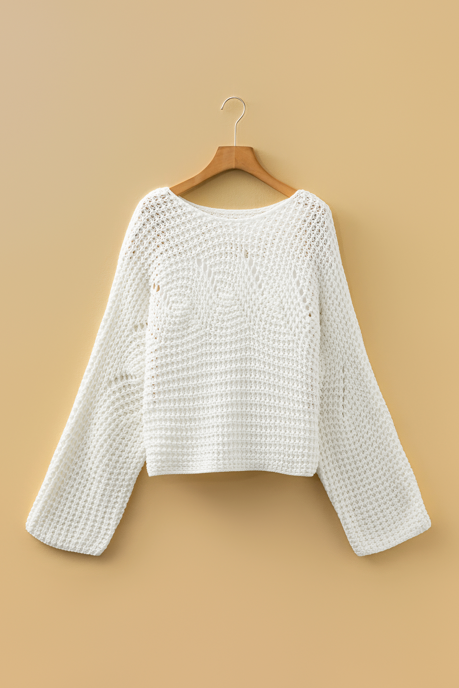 Camel Hollowed Detail Wide Sleeve Loose Pullover Sweater