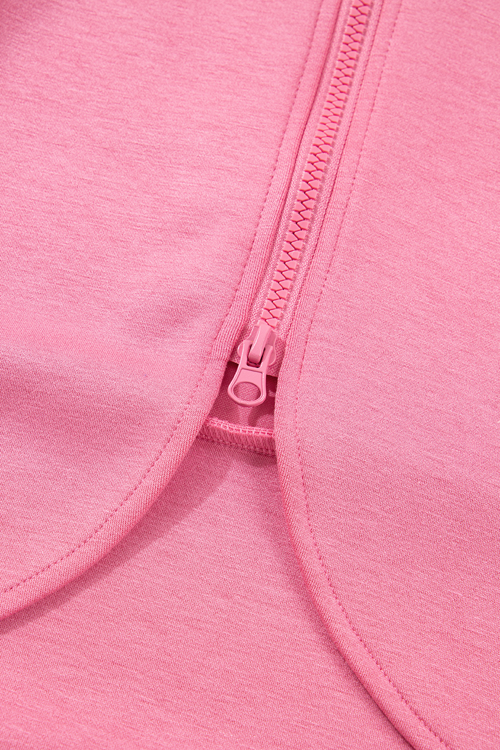 Pink Solid Color Zip Up Hoodie Drawstring Loose Pants Set