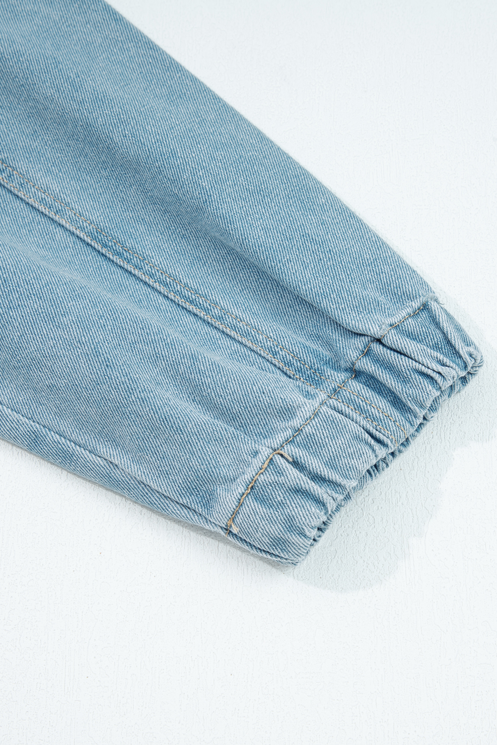 Myosotis Elastic Edge Collared Zip Up Denim Jacket With Pocket