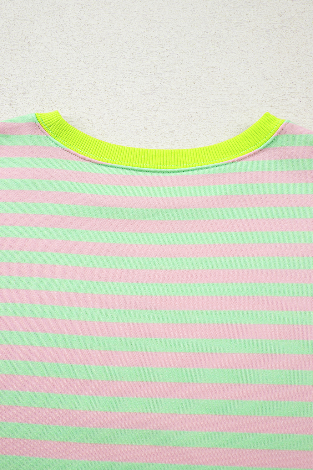 Red Stripe Contrast Ribbed Trim Crossed Stitch Drop Shoulder Sweatshirt
