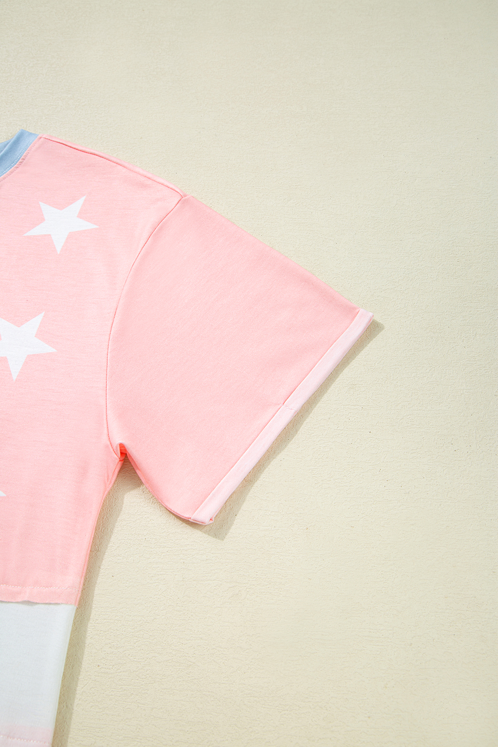 Pink Stars and Stripes Printed Crewneck Independence Day T Shirt