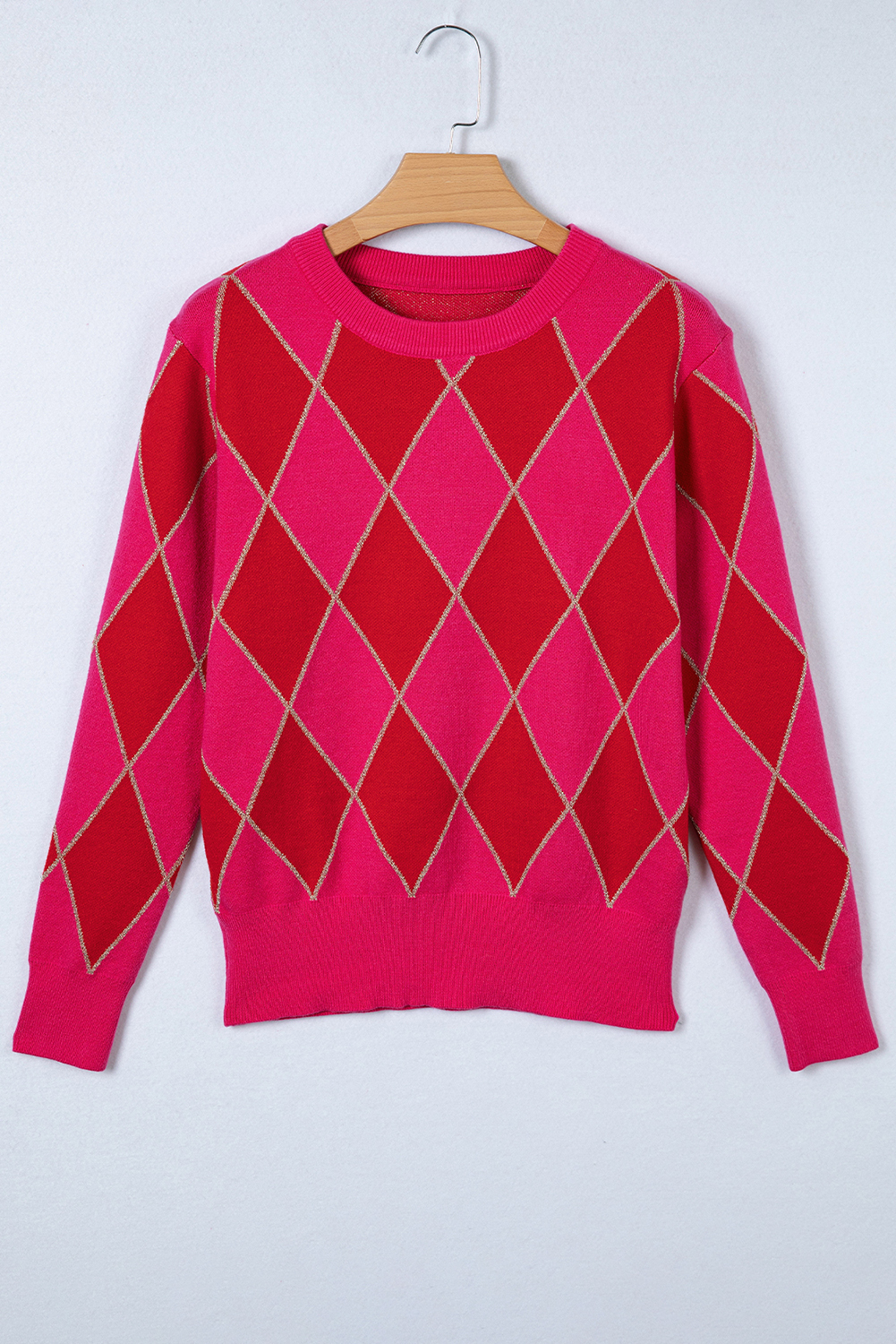 Rose Glitter Trim Rhombus Pattern Knit Sweater Vest