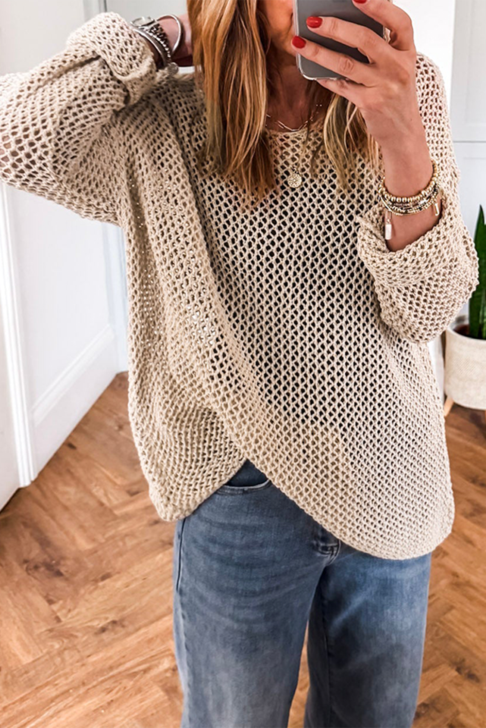 Coral Crochet Hollow-out Jumper Top Sweater