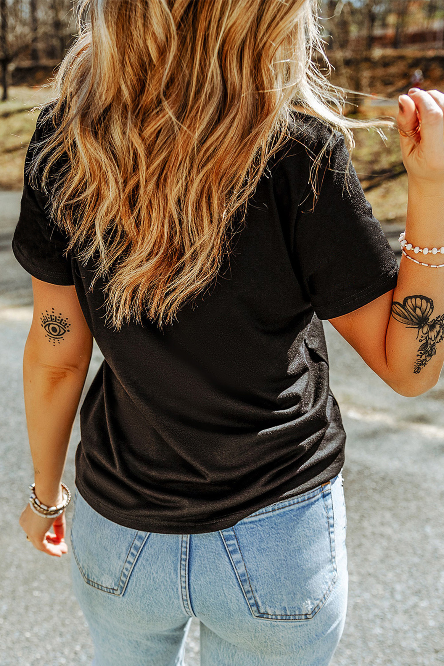 Black Christmas Tree merry & bright Ribbon Bow Embroidered Tee