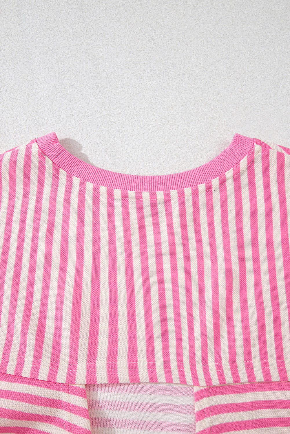 Red Stripe Bowknot Cutout Back Drop Shoulder Wide Bracelet Sleeve Loose Tee