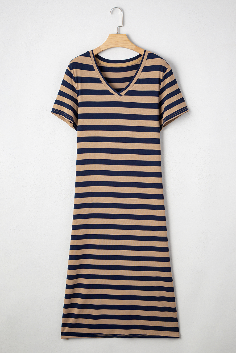 Fiery Red Black Stripe Print V Neck Maxi Dress with Side Splits