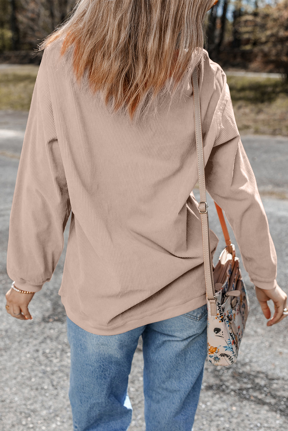 Apricot Twisted Rib Texture Chenille Halloween Pumpkin Patched Drop Shoulder Sweatshirt
