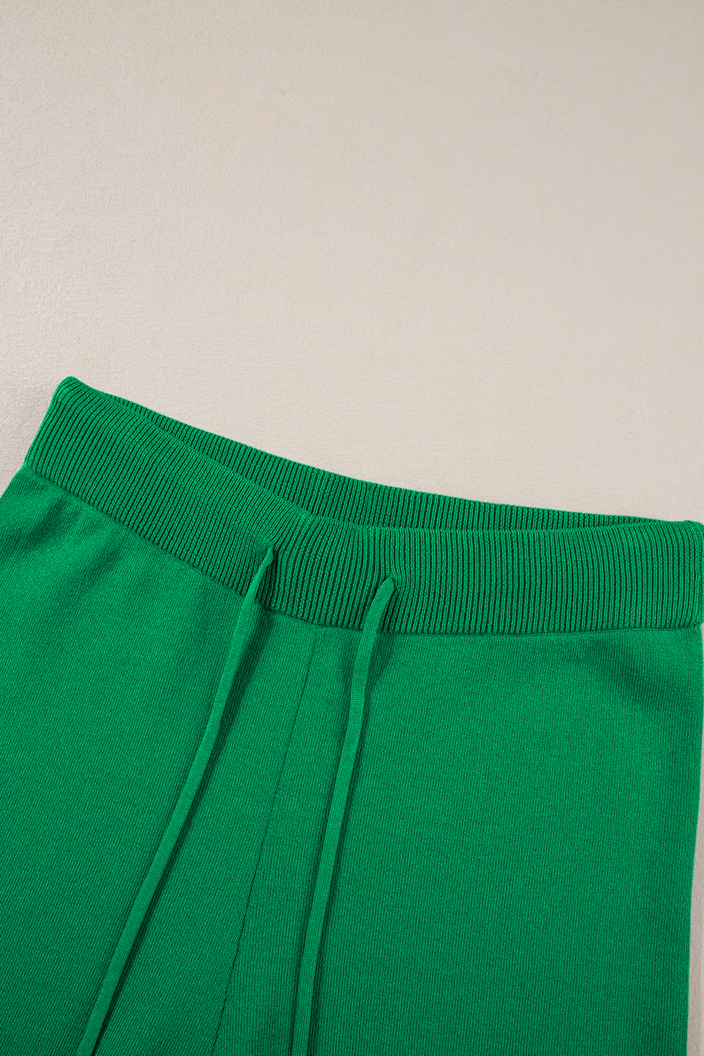 Blackish Green Contrast Trim Half Sleeve Top Drawstring Pants Loose 2pcs Sweater Suit