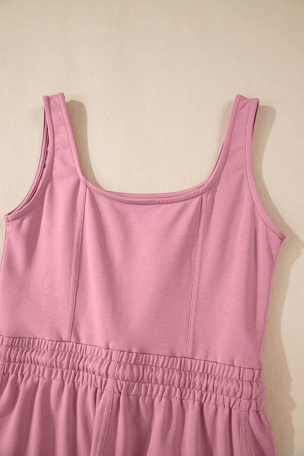 Light Pink Lace-up Elastic Waist Sleeveless Square Neck Jumpsuit