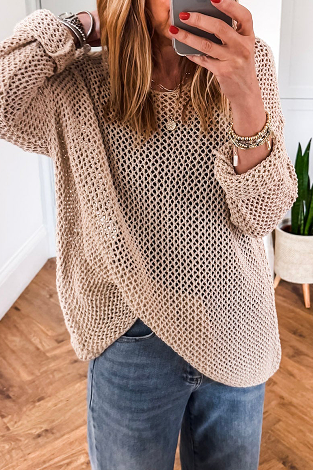 Coral Crochet Hollow-out Jumper Top Sweater