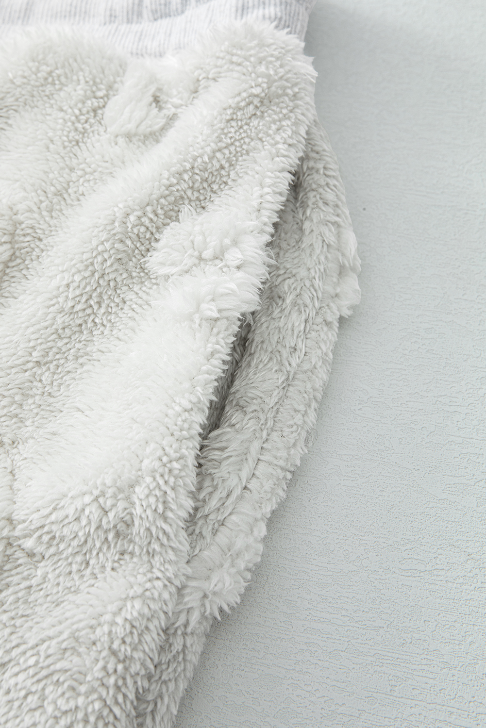 Light Grey Textured Leopard Fleece Loose Two Piece Lounge Set