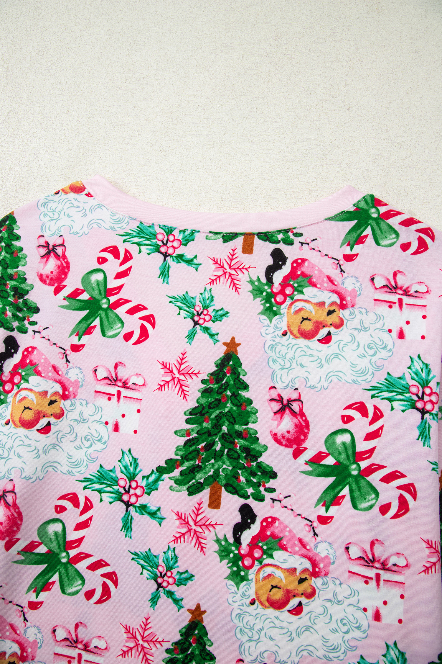 White Christmas Pattern Button V Neck Pullover Drawstring Pants 2pcs Lounge Set